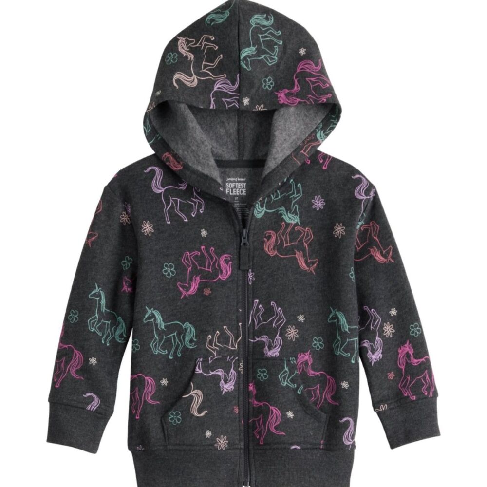 NWT! Unicorn Zip Up Light Weight Fleece Hoodie Jacket in 2T By Jumping Beans